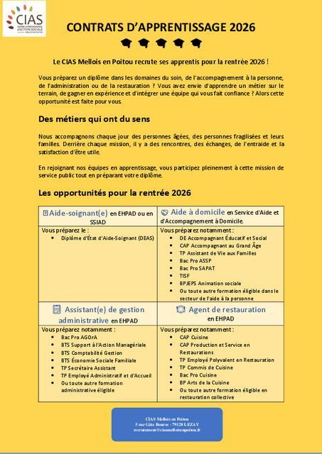 Contrats d'apprentissage avec le CIAS