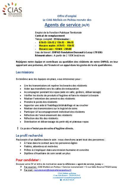 Le CIAS recrute pour l'EHPAD de Lezay