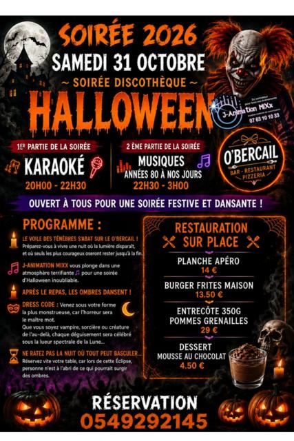 Soirée Halloween O'Bercail 31 octobre